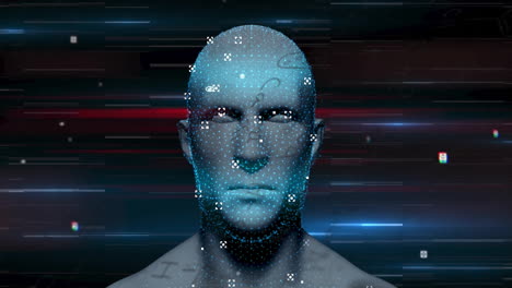animation of digital human over shapes and light trails