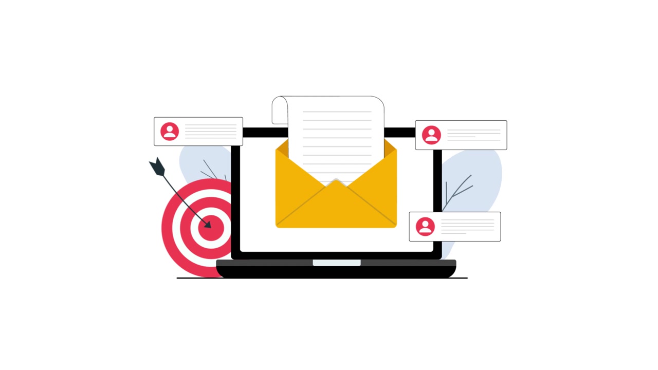 Laptop animato che mostra email marketing e coinvolgimento del cliente