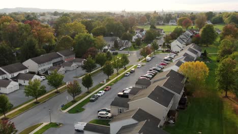 aerial of townhouses, homes and apartments in condo homeowners association, hoa, in united states