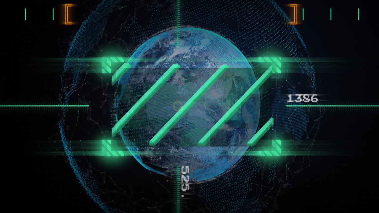 animación del procesamiento de datos y globo sobre fondo negro