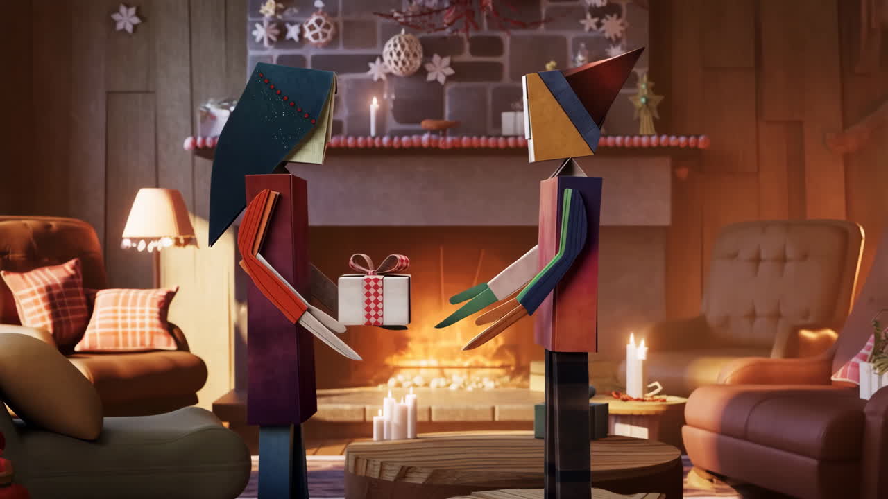 Cozy Christmas Gift Exchange with Stylized Characters