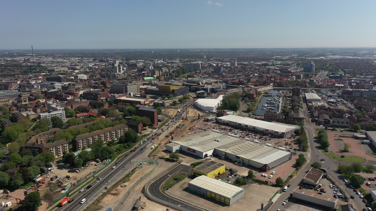 vista aérea de las obras viales de la a63 en hull durante el verano de 2021