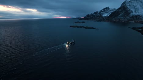 aerial view of lofoten islands beautiful landscape during winter