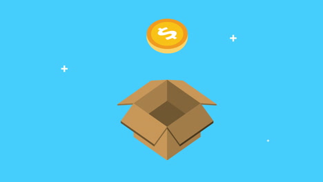 caja de cartón con monedas dinero
