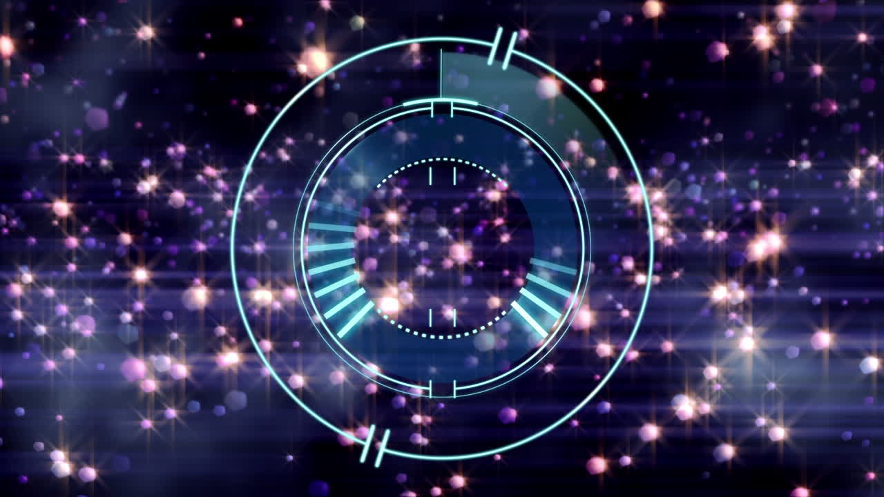 Animation of scan scope and falling lights over black background