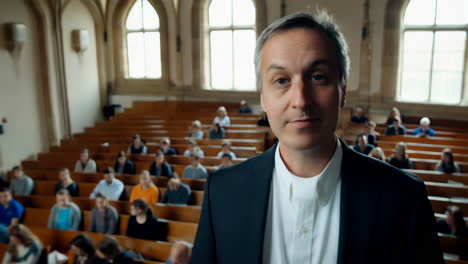 man speaking in a church