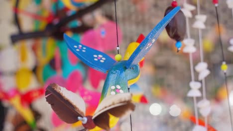 colorful wooden bird ornaments