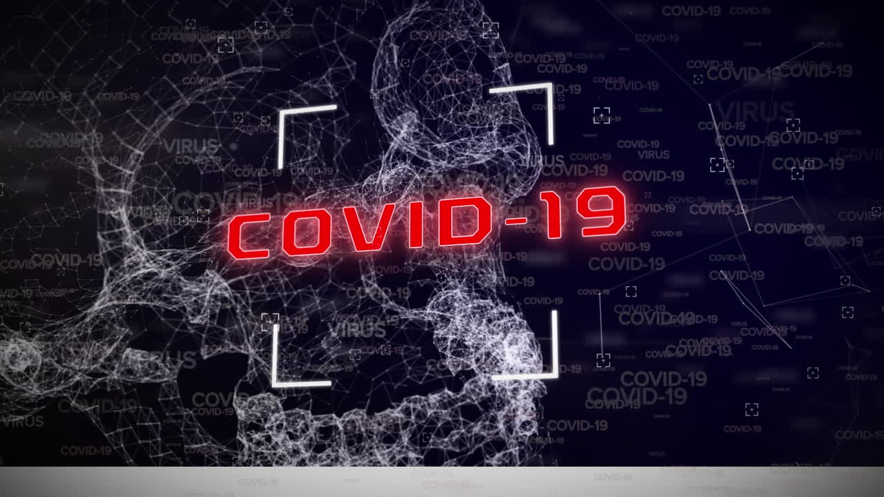 검은 바탕에 코로나19 텍스트를 스캔하는 스 ⁇