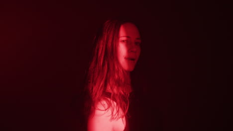 woman in red light