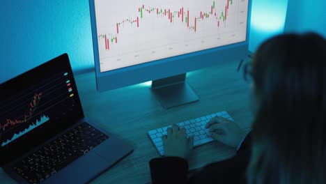 young woman analyzing data charts for marketing financial reports