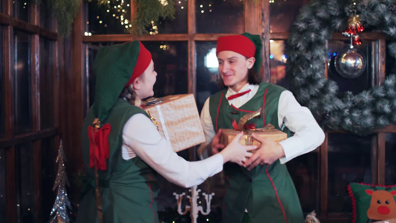 Christmas Elves Exchanging Presents