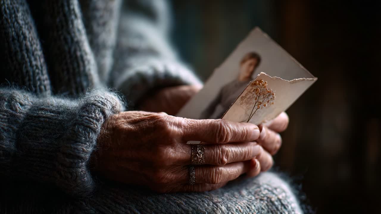 Aging Hands Holding a Torn Photograph, Reflecting on Memories, Emphasizing Emotion, Nostalgia, and Storytelling Through Personal Artifacts in a Soft, Natural Setting