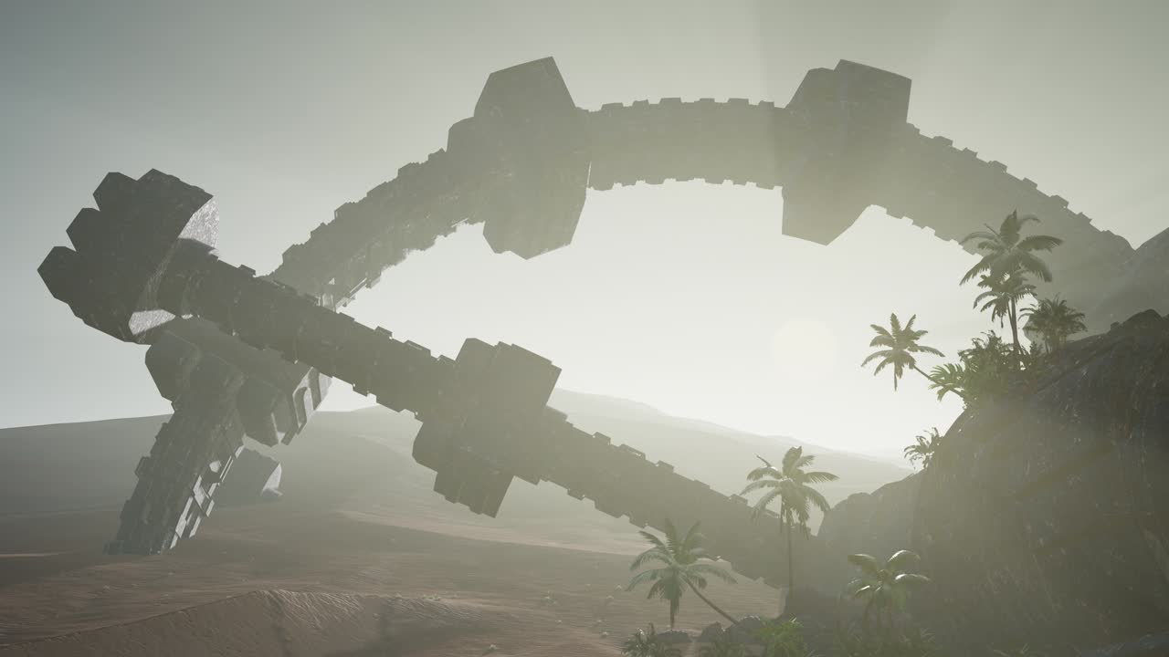 사막에 있는 오래된  ⁇ 은 외계인 우주선.