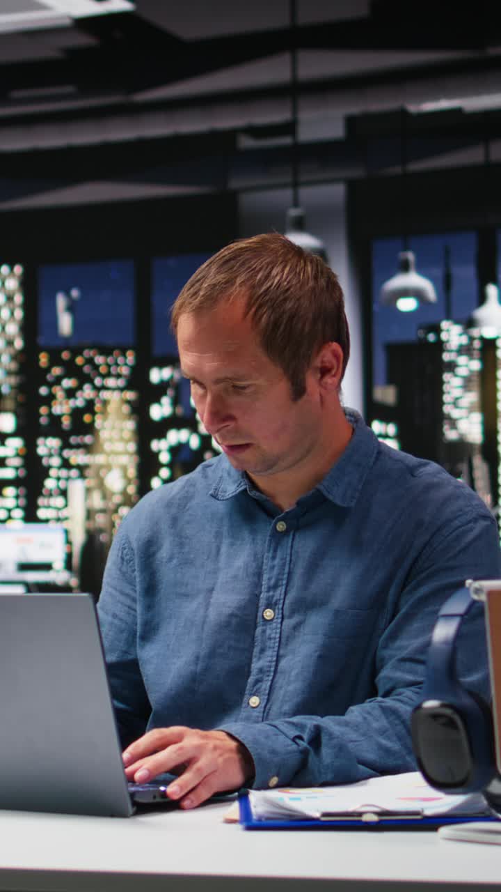 Vertical Video Multiethnic business workers projecting numbers for market research