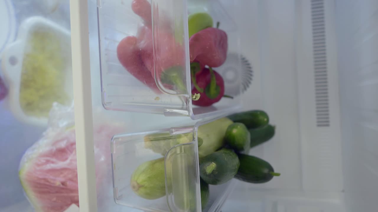 Vegetables and fruits inside a refrigerator
