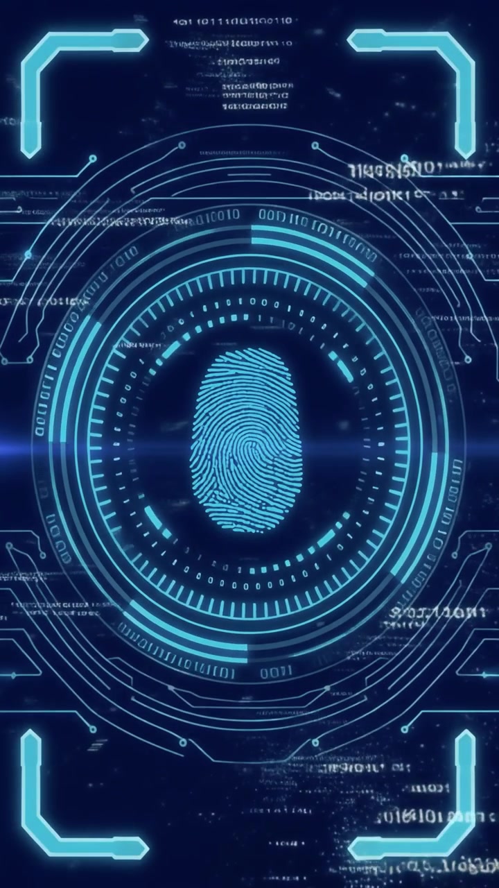 Digital Fingerprint Scanning Interface with Futuristic HUD Elements