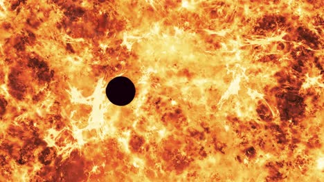 Planet silhouette orbiting the sun&#039;s surface