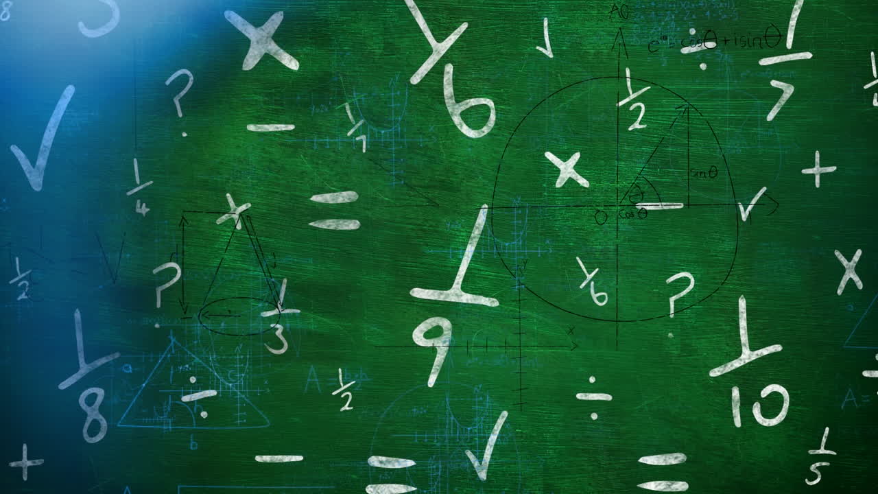 animación de fórmulas matemáticas en movimiento sobre un fondo verde
