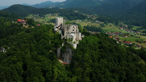 panorama of the ruins of celje castle on the three hills with a view of celje townscape in slovenia