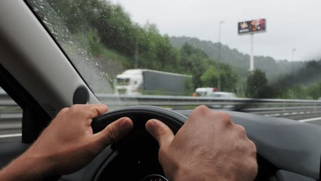 driving on a rainy highway