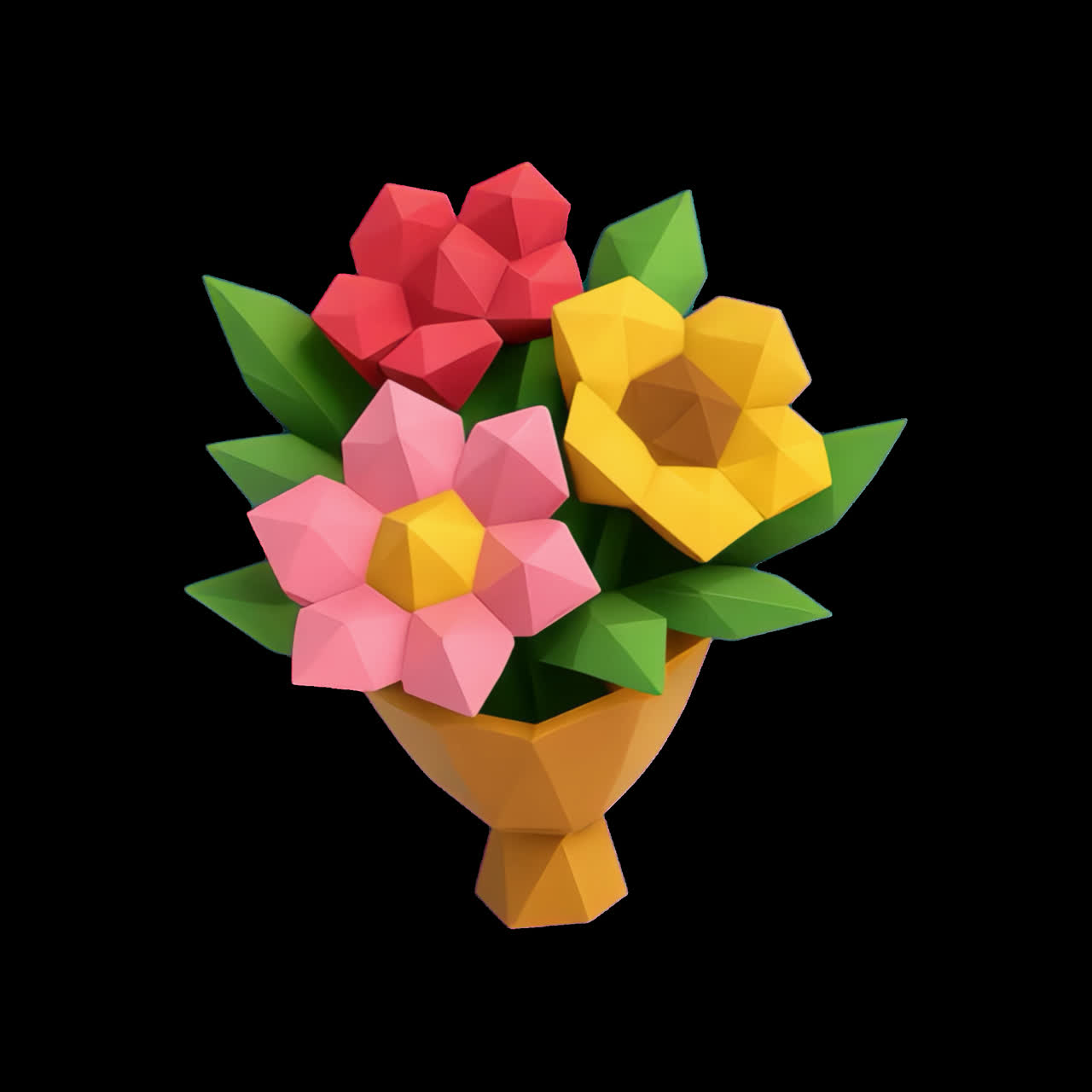 Colorful geometric flower bouquet illustration animation isolated asset, transparent 4K video, alpha