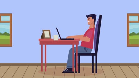 man using laptop in table