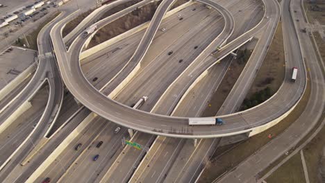 busy interstates 75 road near ambassador bridge, aerial drone view