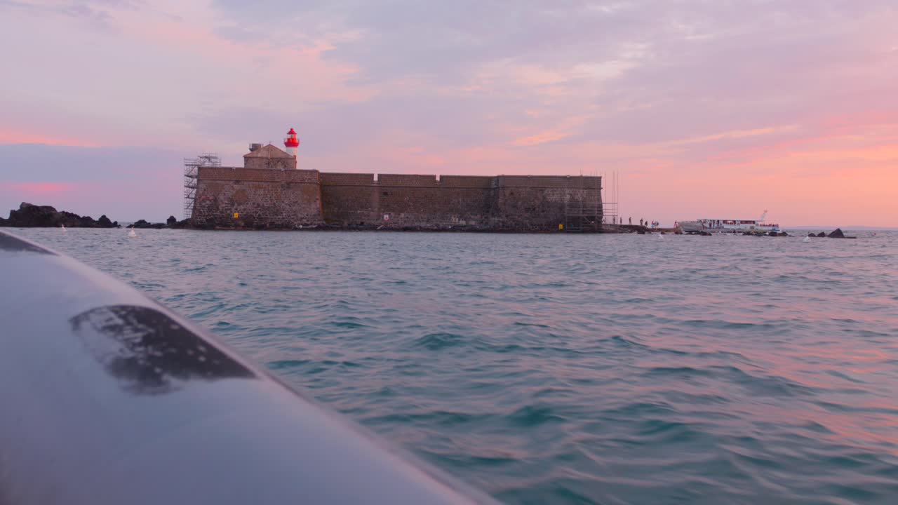 Brescou Fort at sunset on a volcanic islet, Cap d'Agde, France