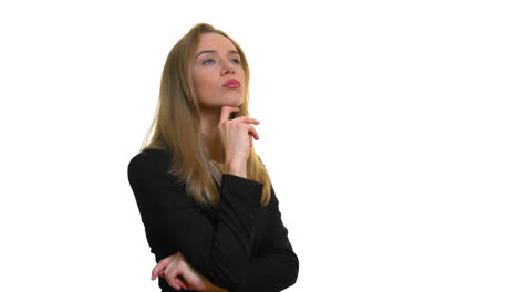 business lady pondering over ideas for new business project