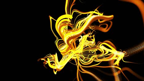 abstracto hermoso fondo de amarillo brillante flujo de líneas hechas de partículas. líneas crecen y forman abstractos hermosos rizos en el espacio. hermoso flujo de líneas de racimo en movimiento. hermosas rizos.