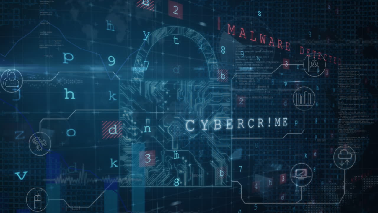 animación de la interfaz digital con candado de seguridad sobre un fondo oscuro