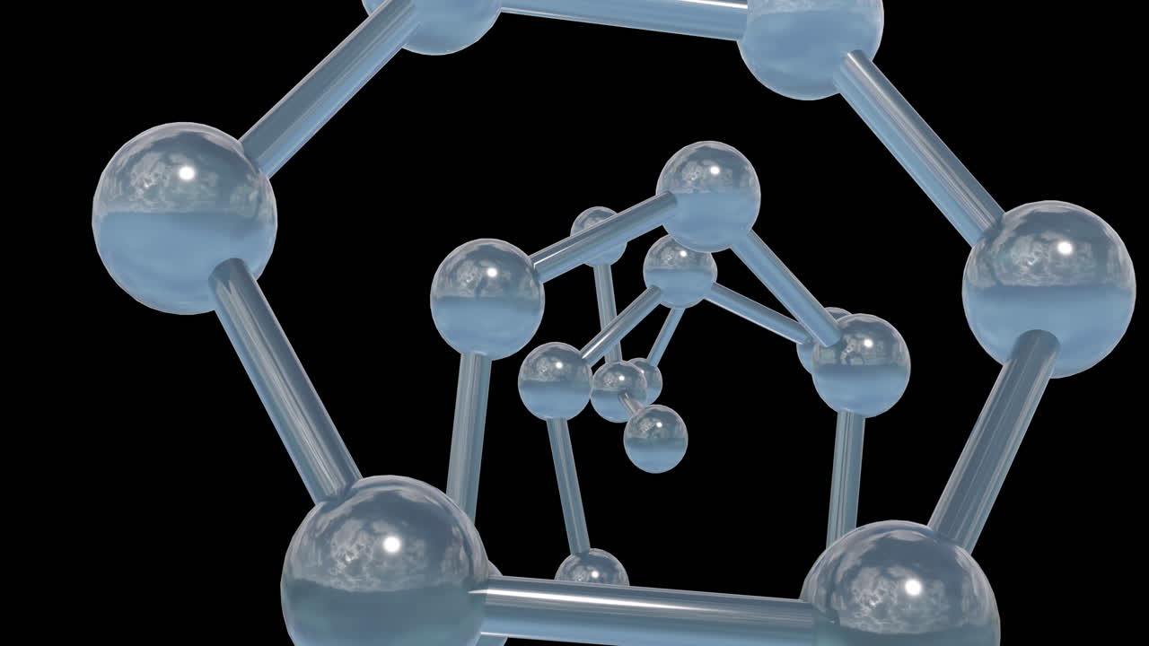 검은 바탕에 있는 분자 네트워크의 3d 마이크로의 애니메이션