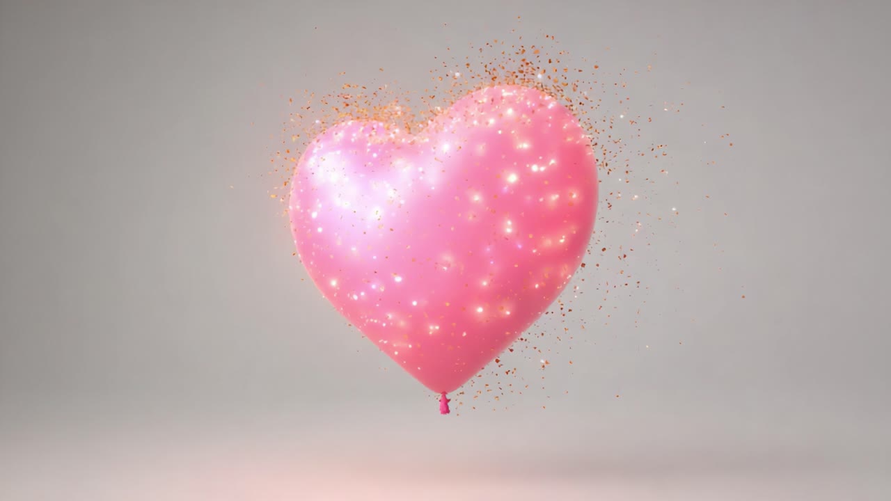 A Beautiful Pink Heart-Shaped Balloon with Sparkles and Shimmering Effects, Perfect for Celebrations and Love Themes, Capturing Joyful Moments in a Unique Design