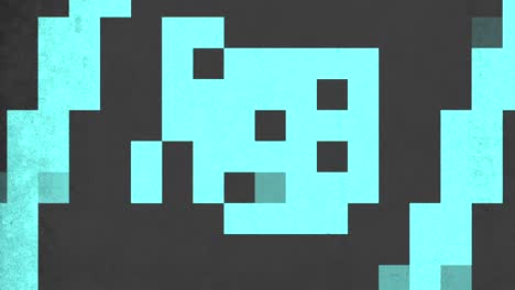 el rostro de pixel art de ojos azules mira neutro en un fondo negro