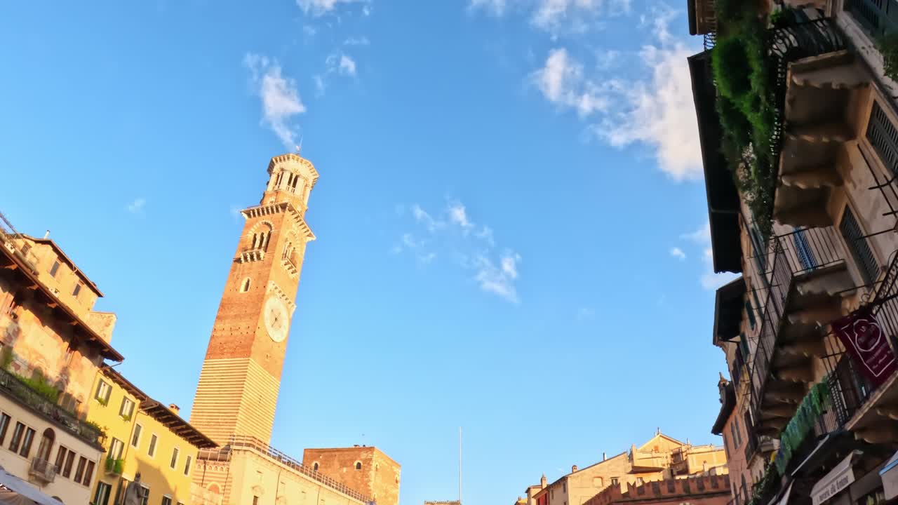 Old Town, Torre dei Lamberti Tower in Piazza delle Erbe, Verona, Italy