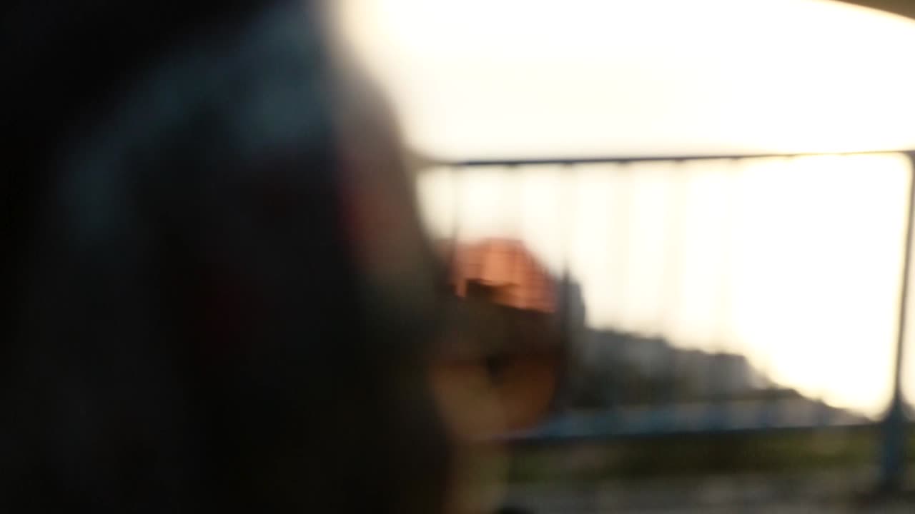 해가 지는 동안 선글라스를 입은 여자