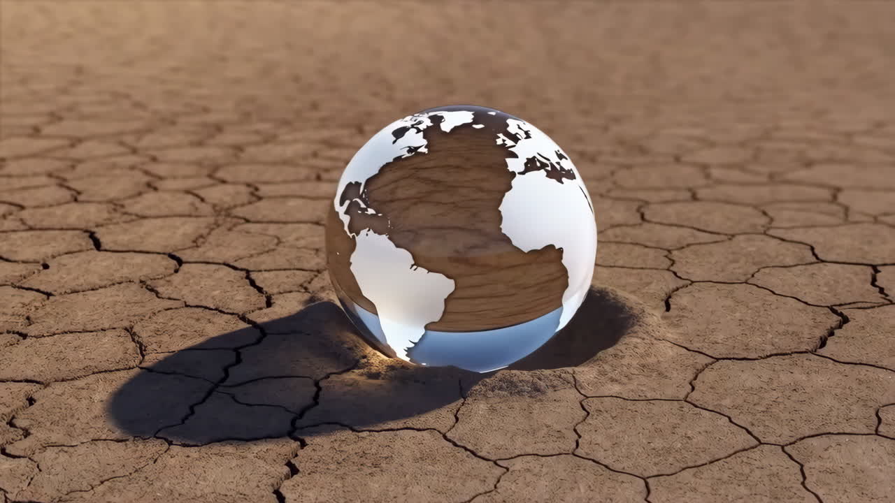 Earth Globe on Cracked Dry Land Representing Climate Change and Drought