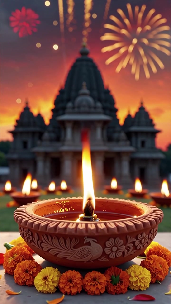 Sfondo del Festival Diwali con lanterne e decorazioni tradizionali Diyas.