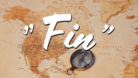 Fin text and a map with compass