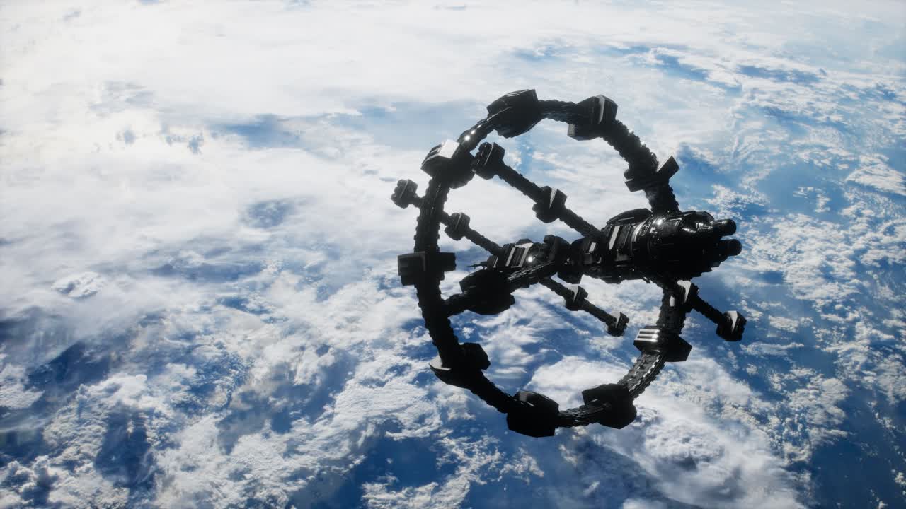 지구와 외계 우주 정거장 iss