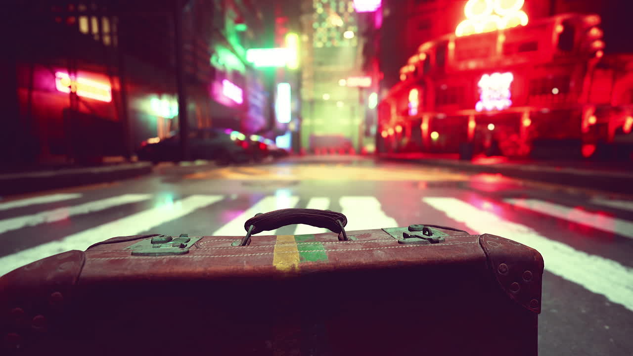 밤에 어두운 도시 거리에서 빈티지 수