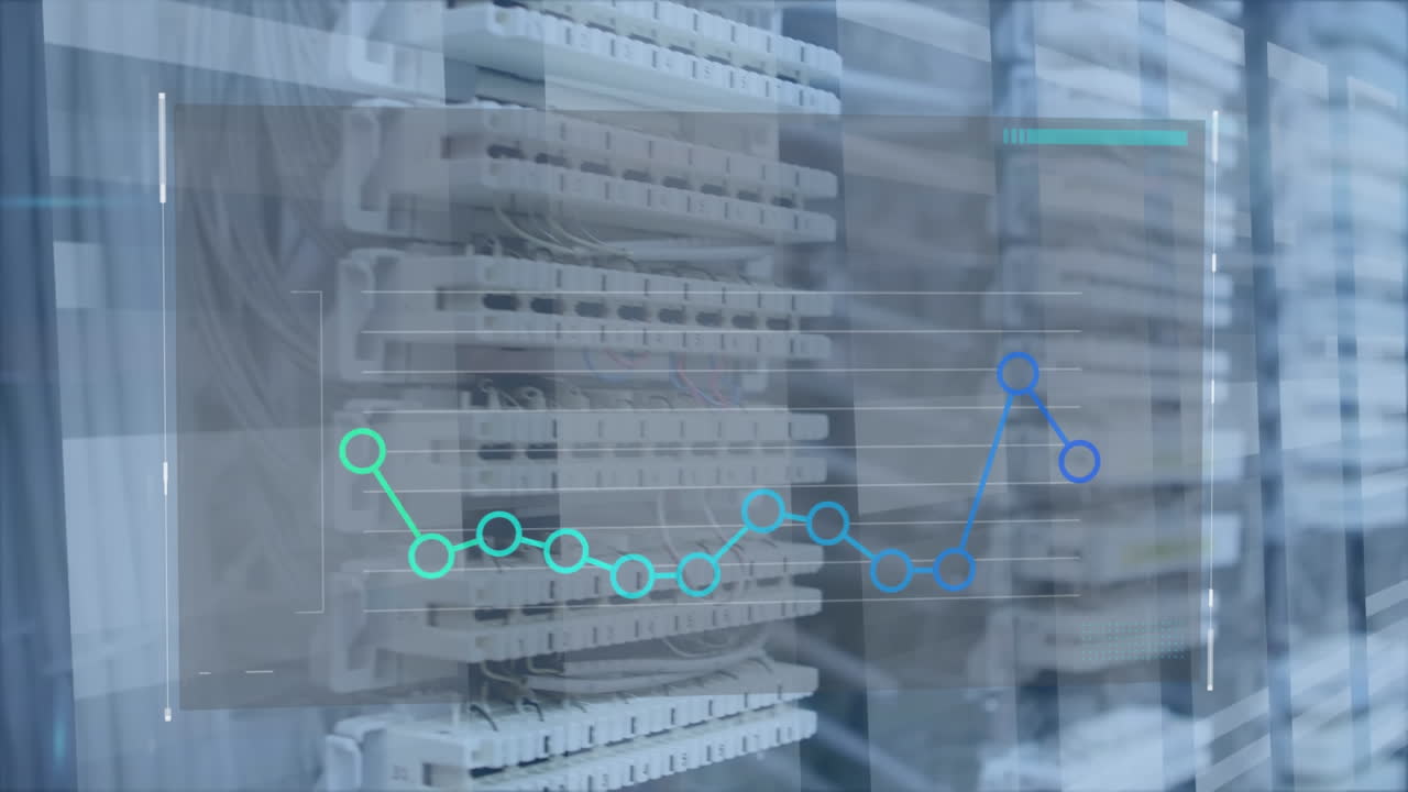 animación del procesamiento de datos estadísticos contra la sala de servidores informáticos