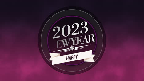 2023 y feliz año nuevo en círculo y cielo morado