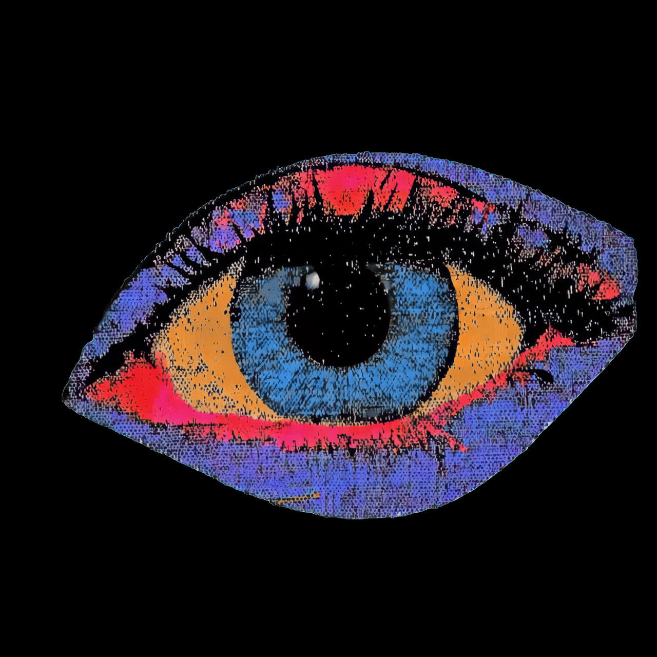 Vibrantistic eye illustration animation isolated asset, transparent 4K video, alpha channel, ProRes