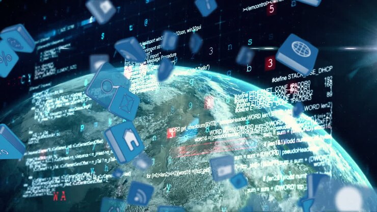 Internet icons floating in space