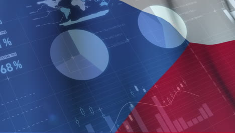 financial data processing against czech republic flag waving