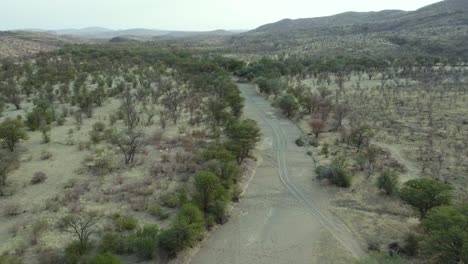 Aéreo:-Kaokoland-Y-Safari-En-El-Parque-Nacional-De-Etosha,-Paisaje-De-Pastizales-De-Namibia