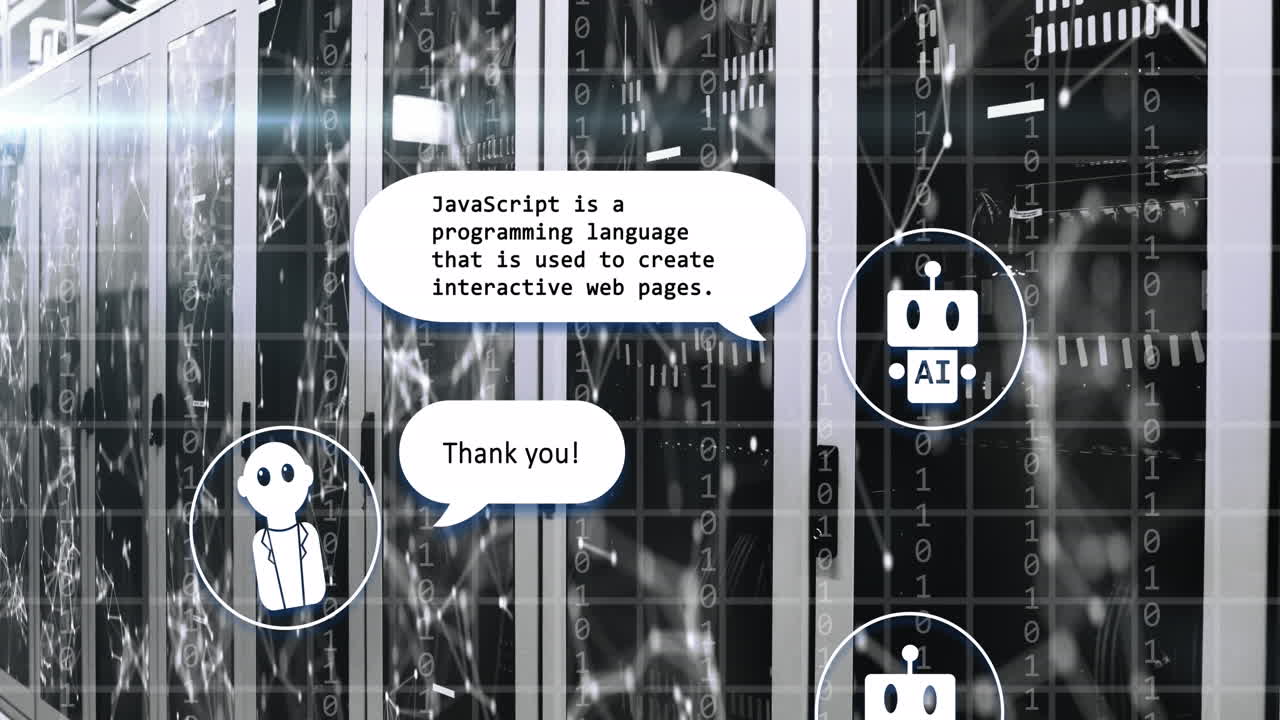 animación de un texto y procesamiento de datos a través de servidores informáticos