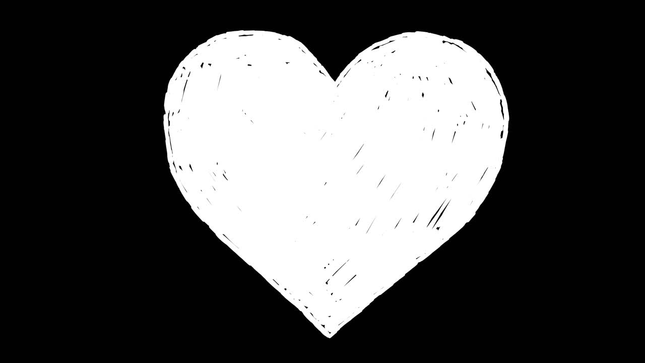 Cuore bianco disegnato a mano animato che pulsa su sfondo nero