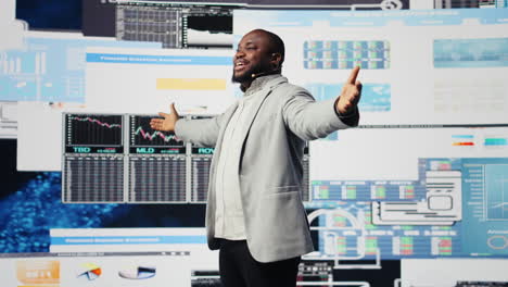 young black administrator leads visionary business pitch at event